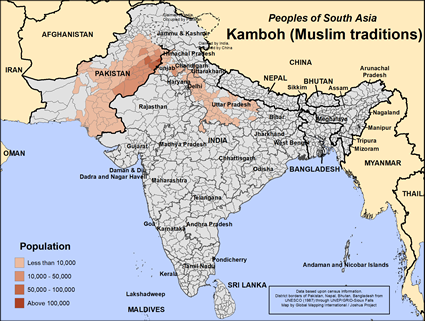 Map of Kamboh (Muslim traditions) in India
