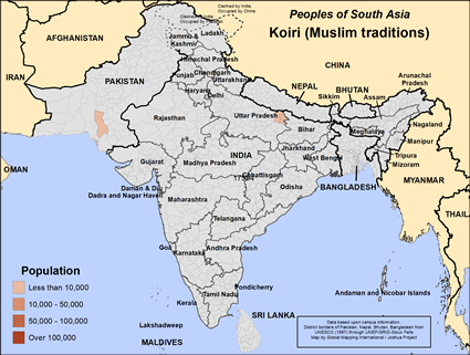 Map of Koiri (Muslim traditions) in India