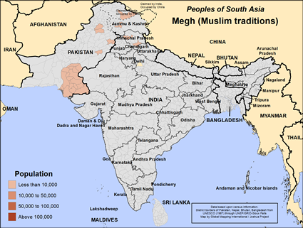 Map of Megh (Muslim traditions) in Pakistan