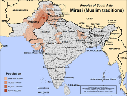 Map of Mirasi (Muslim traditions) in India