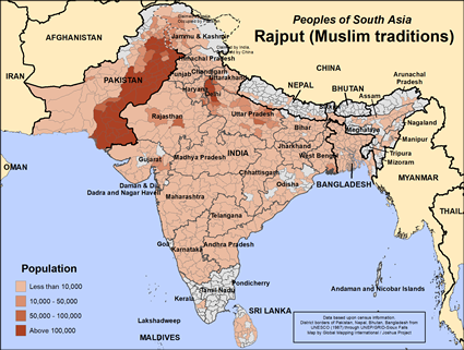 Map of Rajput (Muslim traditions) in Pakistan