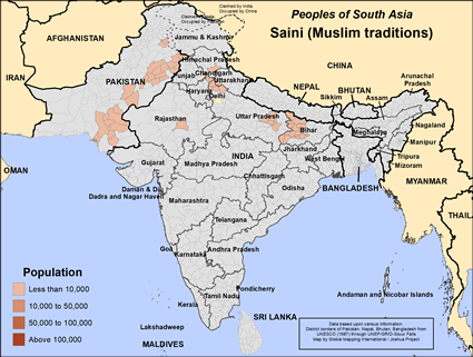 Map of Saini (Muslim traditions) in India