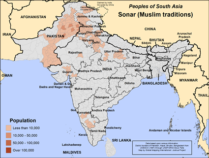 Map of Sonar (Muslim traditions) in India