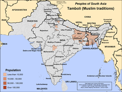 Map of Tamboli (Muslim traditions) in Bangladesh