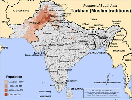 Map of Tarkhan (Muslim traditions) in India