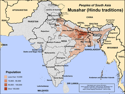 Map of Musahar (Hindu traditions) in Bangladesh