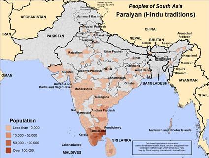 Map of Paraiyan (Hindu traditions) in Sri Lanka