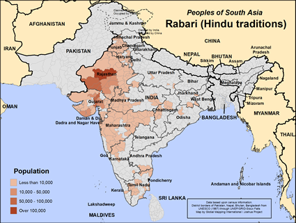 Map of Rabari (Hindu traditions) in Pakistan