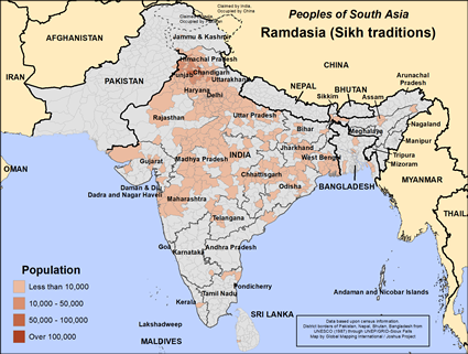 Map of Ramdasia (Sikh traditions) in India