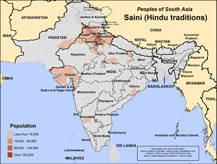 Map of Saini (Hindu traditions) in India