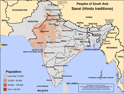 Map of Sansi (Hindu traditions) in Pakistan