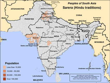 Map of Sarera (Hindu traditions) in India