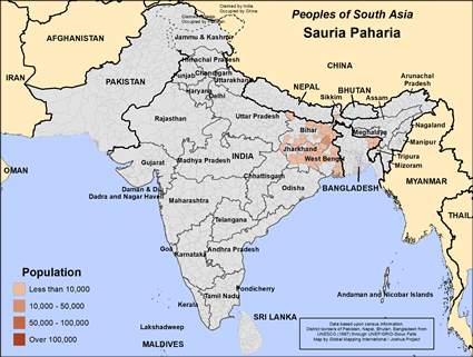 Map of Sauria Paharia in India