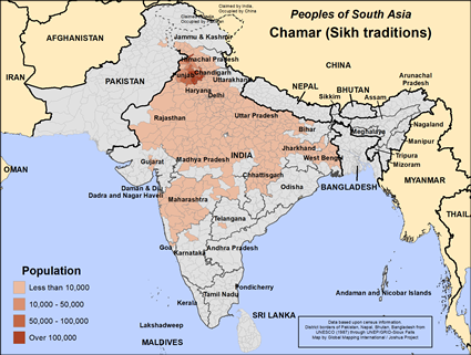 Map of Chamar (Sikh traditions) in India
