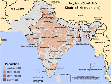 Map of Khatri (Sikh traditions) in Afghanistan