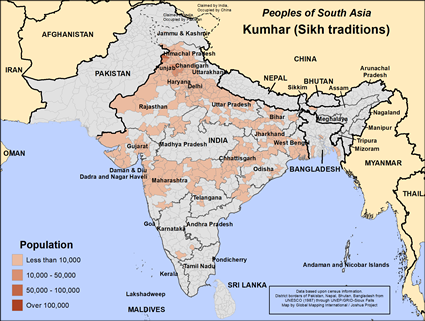 Map of Kumhar (Sikh traditions) in India