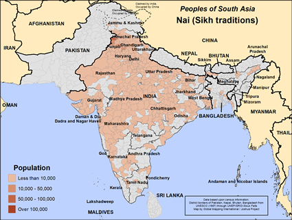 Map of Nai (Sikh traditions) in India