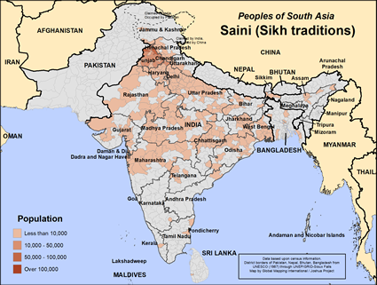Map of Saini (Sikh traditions) in India
