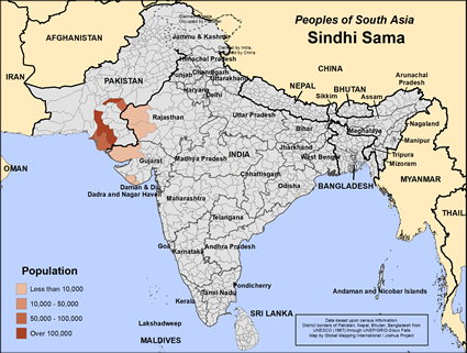 Map of Sindhi Sama in Pakistan