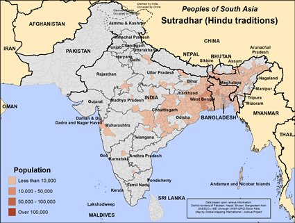 Map of Sutradhar (Hindu traditions) in India