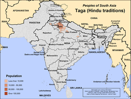 Map of Taga (Hindu traditions) in India