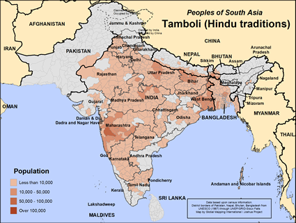 Map of Tamboli (Hindu traditions) in Pakistan