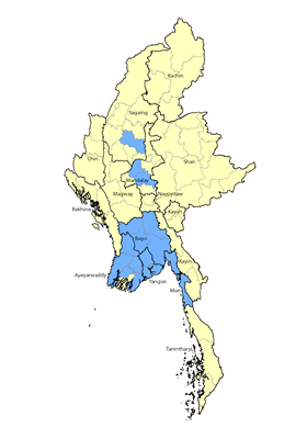 Map of South Asian Tamil (Hindu traditions) in Myanmar (Burma)