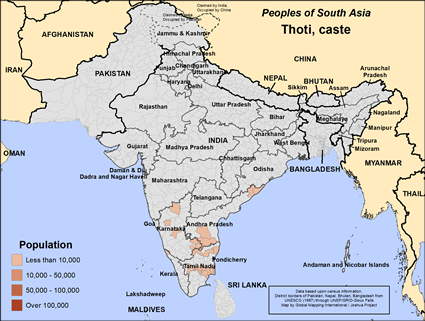 Map of Thoti, caste in India