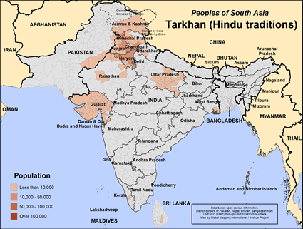 Map of Tarkhan (Hindu traditions) in Pakistan
