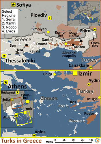 Map of Turk in Greece