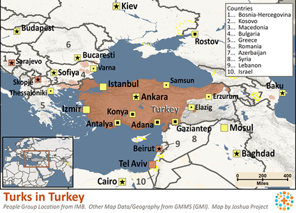 Map of Turk in Türkiye (Turkey)