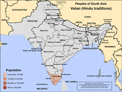 Map of Vetan (Hindu traditions) in India