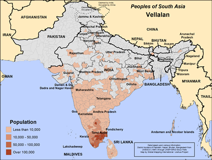 Map of Vellalan unspecified in India