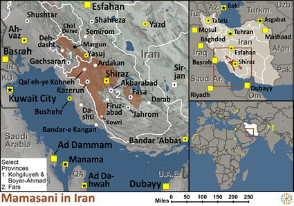 Map of Mamasani in Iran