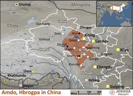 Map of Amdo, Hbrogpa in China