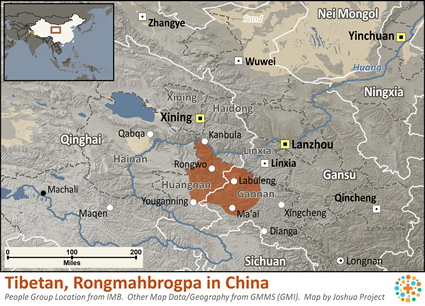 Map of Amdo, Rongmahbrogpa in China