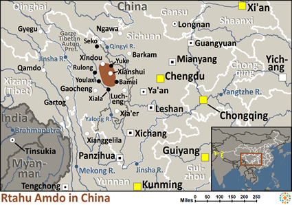 Map of Amdo, Rtahu in China