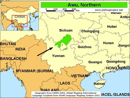 Map of Awu, Northern in China