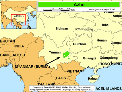 Map of Azhe in China