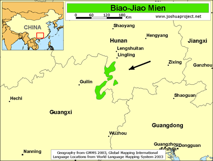 Map of Biao-Jiao Mien in China