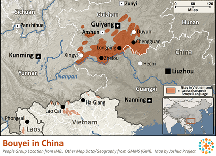 Map of Bouyei in China
