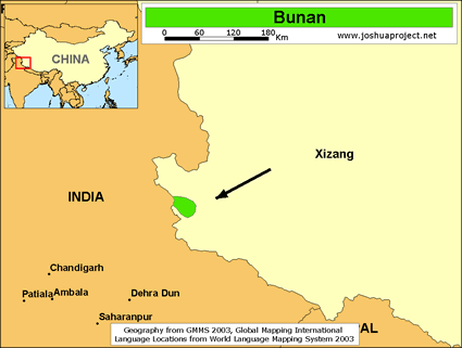 Map of Bunan in China