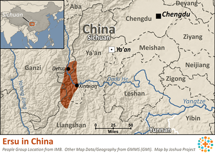 Map of Ersu in China