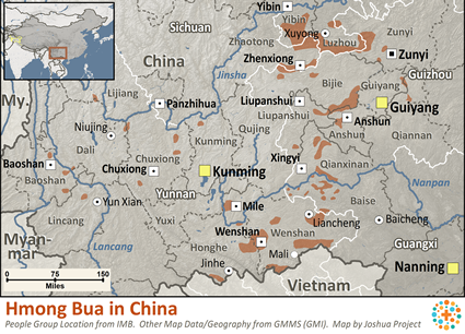 Map of Hmong Bua in China