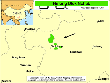 Map of Hmong Dlex Nchab in China