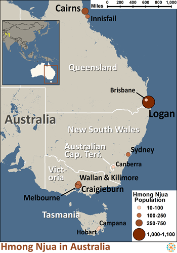 Map of Hmong Njua in Australia