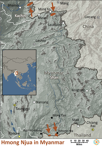 Map of Hmong Njua in Myanmar (Burma)