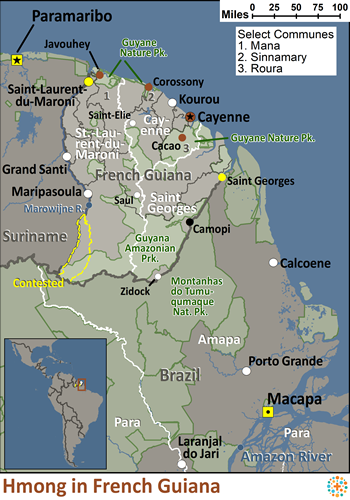 Map of Hmong in French Guiana
