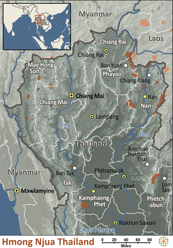 Map of Hmong Njua in Thailand