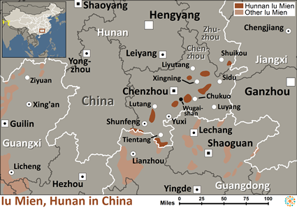 Map of Iu Mien, Hunan in China